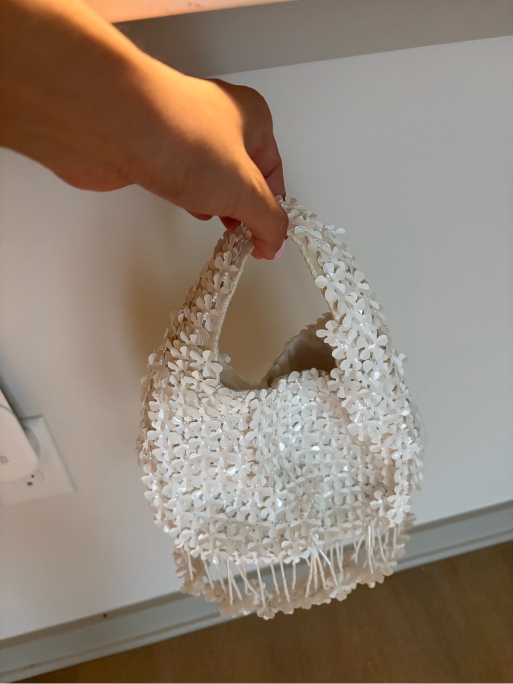 White Floral Beaded Handbag - Women